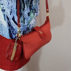 Jafferjees 1880 Arissa shoulder mini bag  key red  Leather trim  15 x 25.5cm